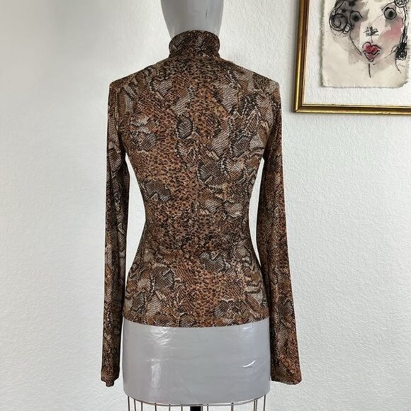 Nanushka Snake Python Serpent Madi Mock Neck Sheer Brown and Black Top - Picture 7 of 11